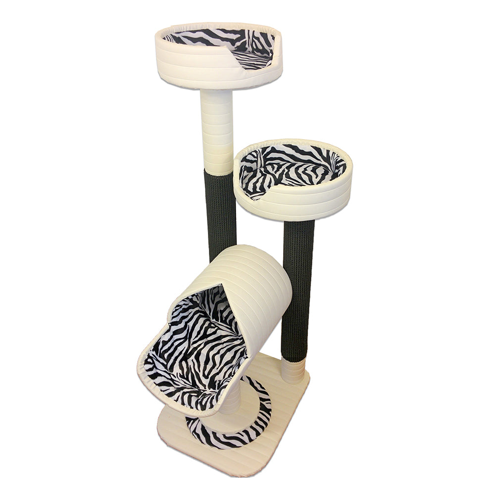 K2B IVORY ZEBRA LUXURY CAT TOWER W/ (2) CAT BED